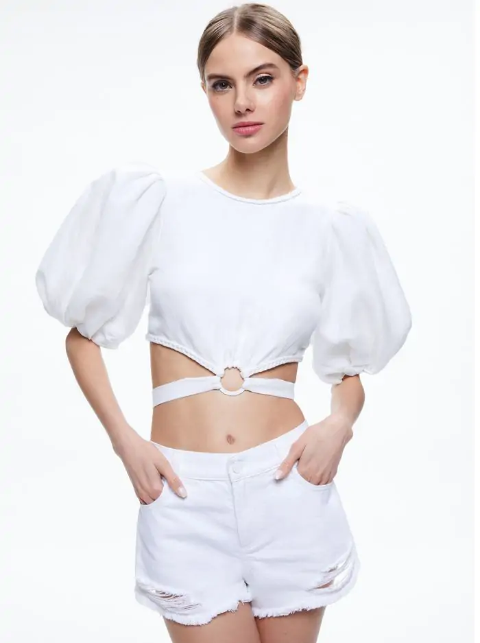 COLETTE TIE PUFF SLEEVE CROP TOP